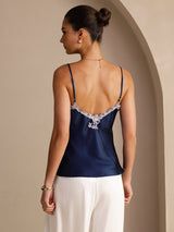 [Mørke blå] SilkSilky-NO Spaghetti Strap V Neck Camisole Topp 002