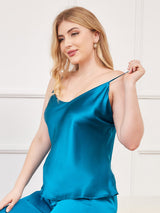 [Blågrønn] SilkSilky-NO Spaghetti Stropp V Hals Plus Size Camisoles 005