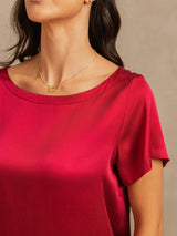 [Vin] SilkSilky-NO 19Momme Kort erm Rund Hals Pyjamas for Kvinner 004