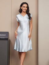 [Lyse Blå] SilkSilky-NO Cap Sleeve V Neck Nattkjole 003