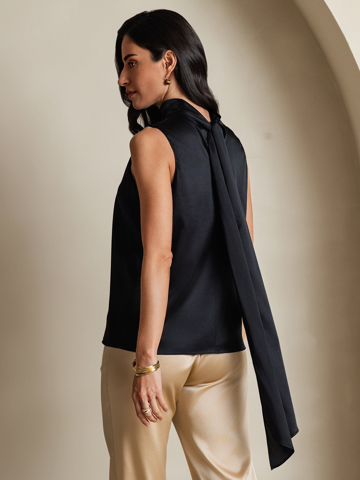 SilkSilky-NO 19Momme Silke Womens Shirt Svart 002