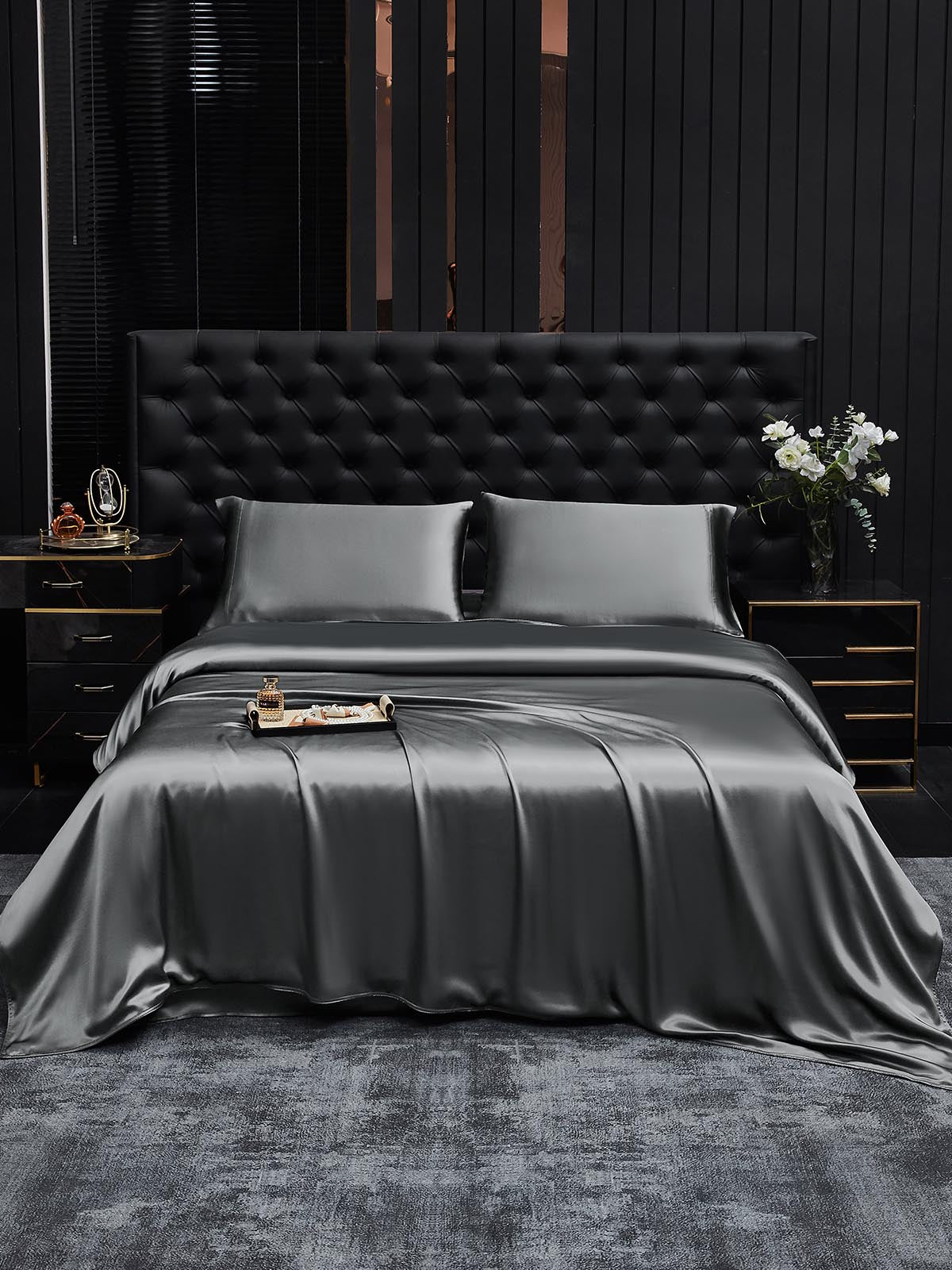 [Mørkegrå] SilkSilky-NO 19Momme Bedding Set 001