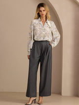 [Salvie Blomst] SilkSilky-NO Long Sleeve Lapel Collar Bluse 008