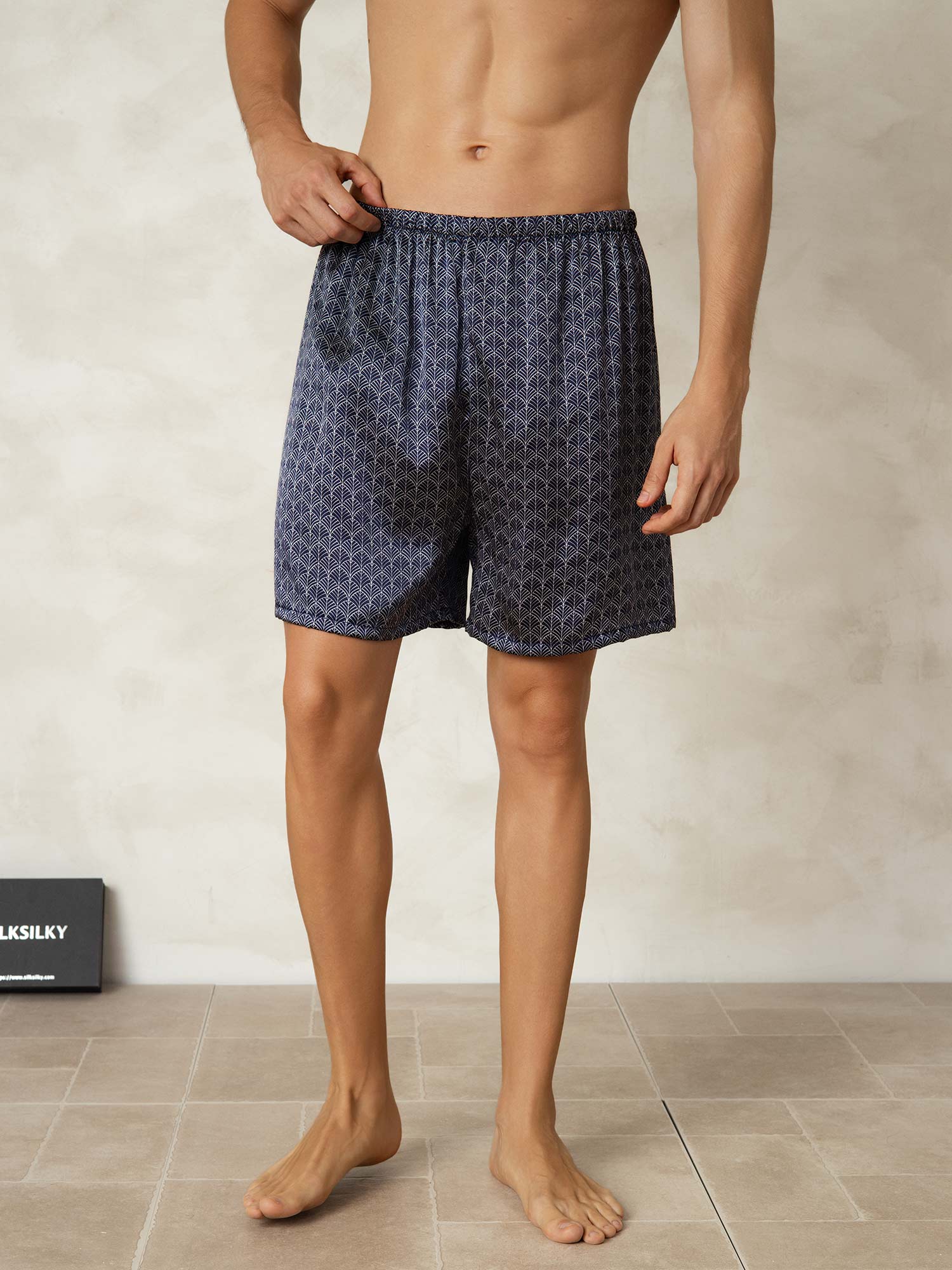 [Marine Ginkgo] SilkSilky-NO Men's Sleep Shorts 001