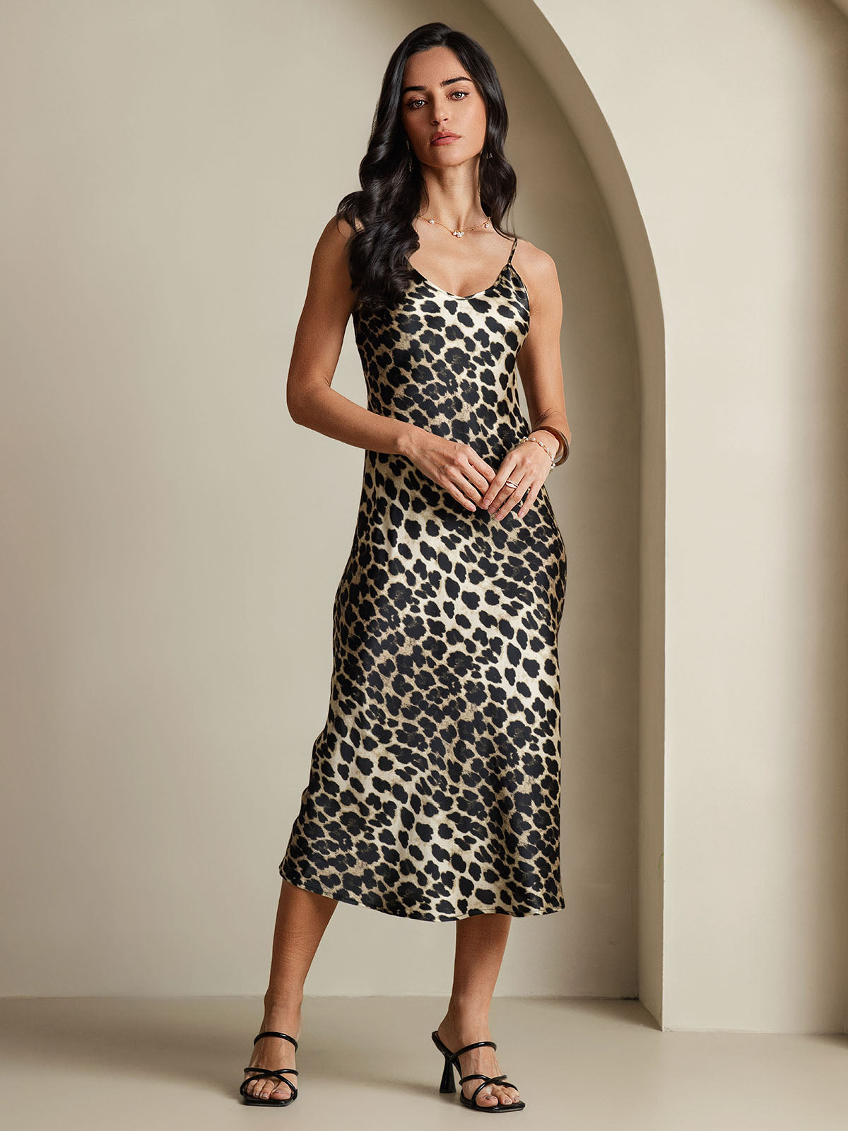[Leopard] SilkSilky-NO Pure Silk Sleeveless Round Neck Kjole 003