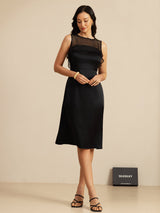 [Svart] SilkSilky-NO 19Momme Sleeveless Illusion Neck Kjole 007