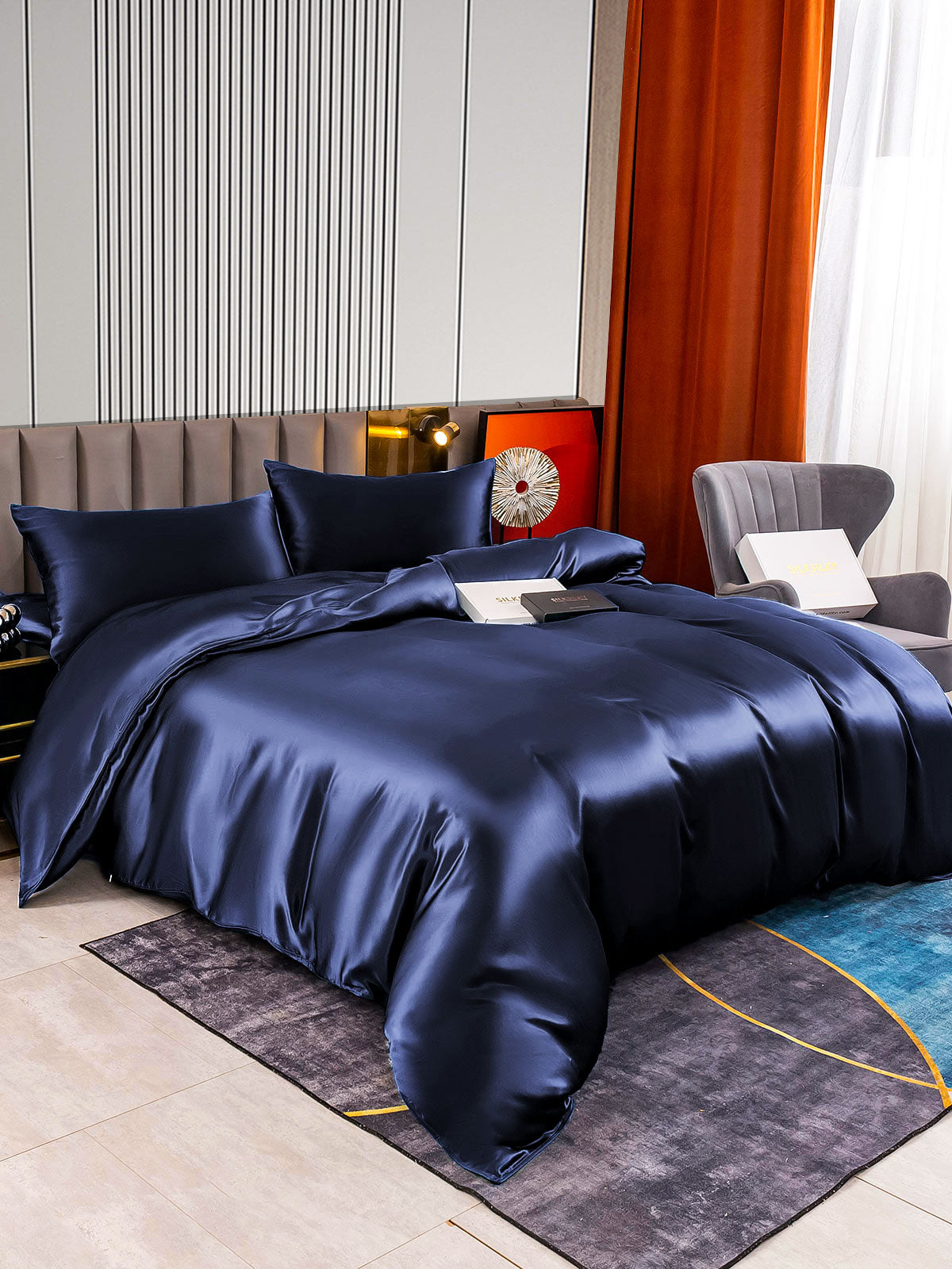 [Mørke blå] SilkSilky-NO 22Momme Bedding Set 002