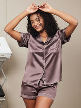 [Kaffe] SilkSilky-NO Short Sleeve Lapel Collar Pyjamas for Kvinner 002