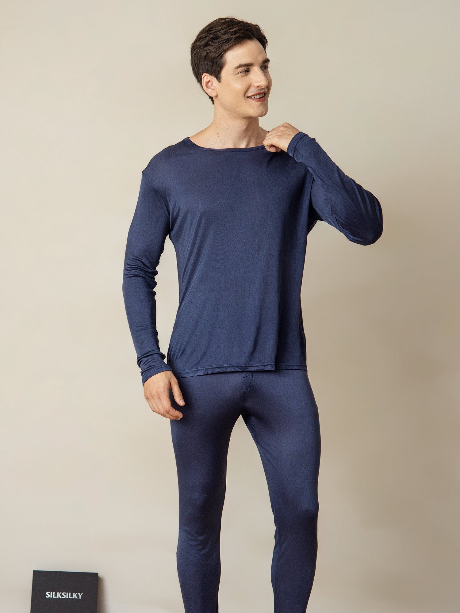 [Mørkeblå] SilkSilky-NO Silke Mens Pajamas 003