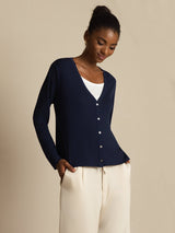 [Mørke blå] SilkSilky-NO Long Sleeve Dame Cardigan 003