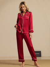 [Vin] SilkSilky-NO Langermet Notchkrage Pyjamas for Kvinner 006