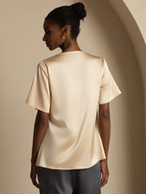 [Champagne] SilkSilky-NO Short Sleeve Cowl Neck Damebluser 002