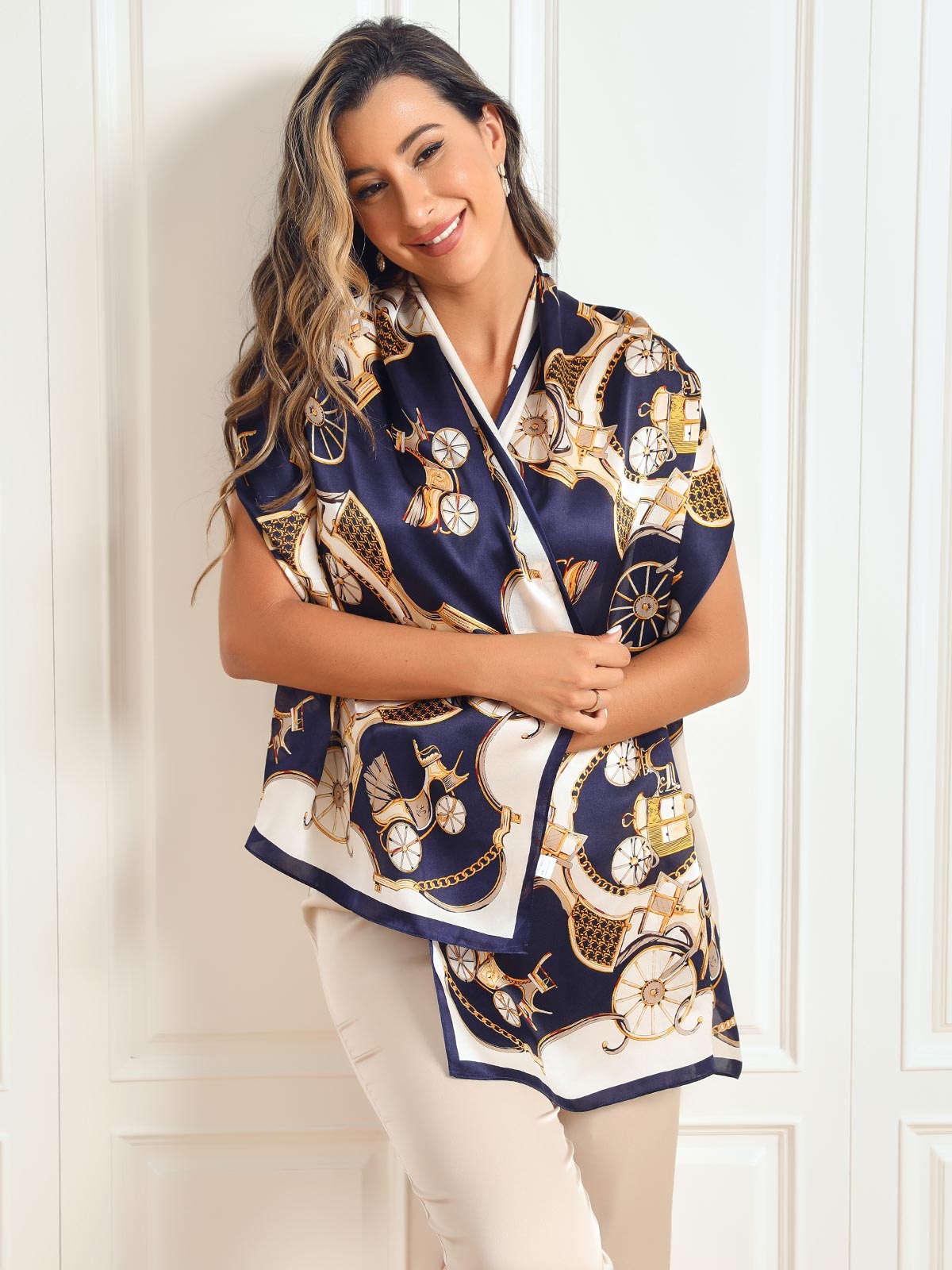 100% Mulberry Silke Printed Vogn Langt rektangulært sjal Skjerf 170x53cm