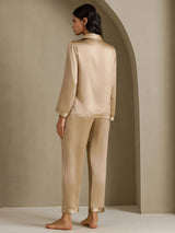 [Sjampanjegull] SilkSilky-NO Long Sleeve Lapel Collar Pyjamas for Kvinner 002
