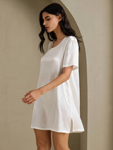 [Hvit] SilkSilky-NO Half Sleeve V Neck Nattkjole 003