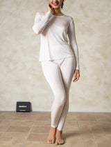 [Hvit] SilkSilky-NO Long Sleeve Round Neck Dame Langt Undertøy 005