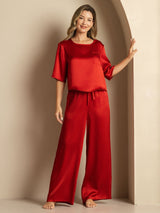 [Vin] SilkSilky-NO Halv erme Round Neck Pyjamas for Kvinner 005