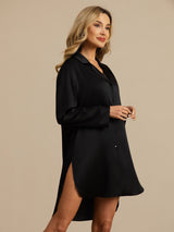 [Svart] SilkSilky-NO Long Sleeve Lapel Collar Soveskjorte 004