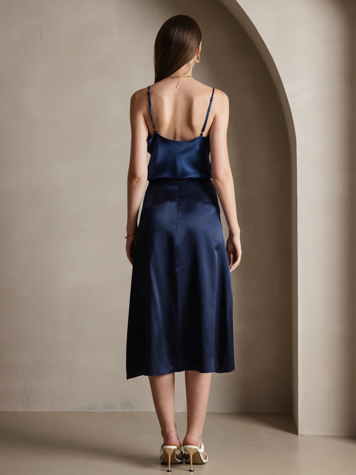 [Mørke blå] SilkSilky-NO V-Hals Camisole Topp 002