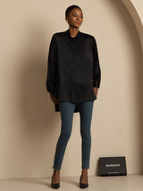 [Svart] SilkSilky-NO 19Momme Langermet Ståkrave Bluse 006