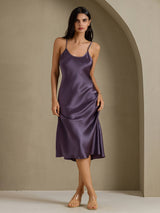 [Lilla Grå] SilkSilky-NO Spaghetti Strap V Neck Kjole 006