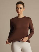 [Kaffe] SilkSilky-NO 100% High-Twist Silk Jersey Long Sleeve Crew Neck T-skjorte for Kvinner 004