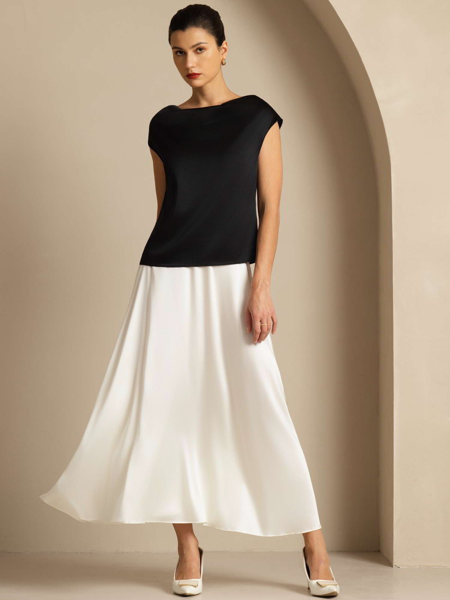 [Svart] SilkSilky-NO 19Momme Silke Womens T-Shirt 006