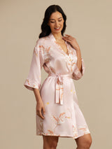 [Rosa] SilkSilky-NO 19Momme 3/4 erme Morgenkåpe for Kvinner 007