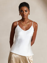 [Hvit] SilkSilky-NO Spaghetti Strap V Neck Camisole Topp 001