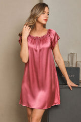 [Blek Mauve] SilkSilky-NO Cap Sleeve Square Neck Nattkjole 001