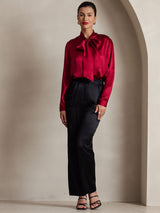 [Vin] SilkSilky-NO Long Sleeve Tie Neck Damebluser 006
