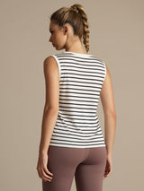 [Hvit Stripe] SilkSilky-NO Ermeløs Rund Hals Camisole Topp 003