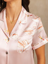 [Rosa] SilkSilky-NO Short Sleeve Lapel Collar Pyjamas for Kvinner 004