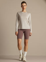 [Grå] SilkSilky-NO Langermet Tett Crew Neck T-skjorte for Kvinner 008