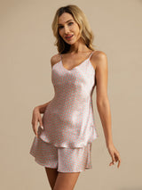 [Rosa Hjerte Geo] SilkSilky-NO 19Momme Spaghetti Stropp V Hals Camisole sett 004