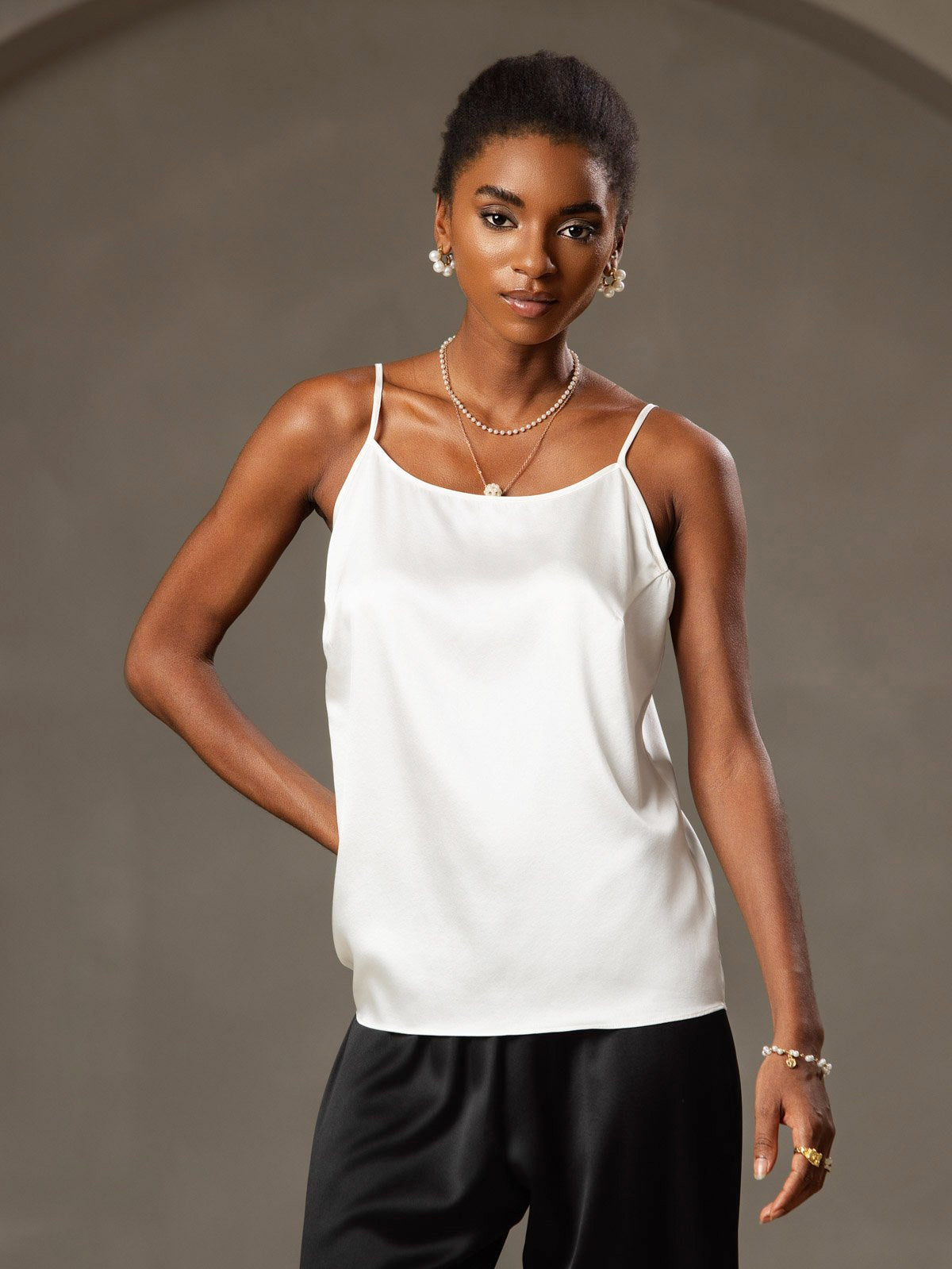 [Hvit] SilkSilky-NO Spaghetti Strap Camisole Topp 001