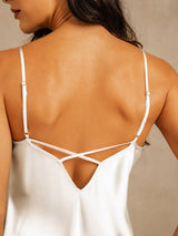 [Hvit] SilkSilky-NO Spaghetti Strap V Neck Nattkjole 005