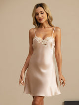 [Rosa] SilkSilky-NO Spaghetti Strap V Neck Nattkjole 003