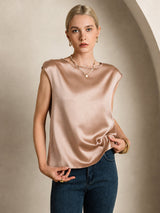 [Toscana] SilkSilky-NO Cap Sleeve Round Neck T-skjorte for Kvinner 007