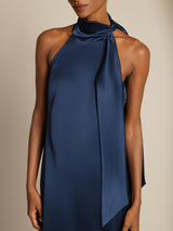 [Mørke blå] SilkSilky-NO Sleeveless Halterneck Kjole 005