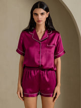[Fuchsia] SilkSilky-NO Short Sleeve Lapel Collar Pyjamas for Kvinner 007