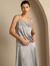 [Griffin Grå] SilkSilky-NO 19Momme Spaghetti Stropp Dyp Rund Halsutringning Camisole Topp 001