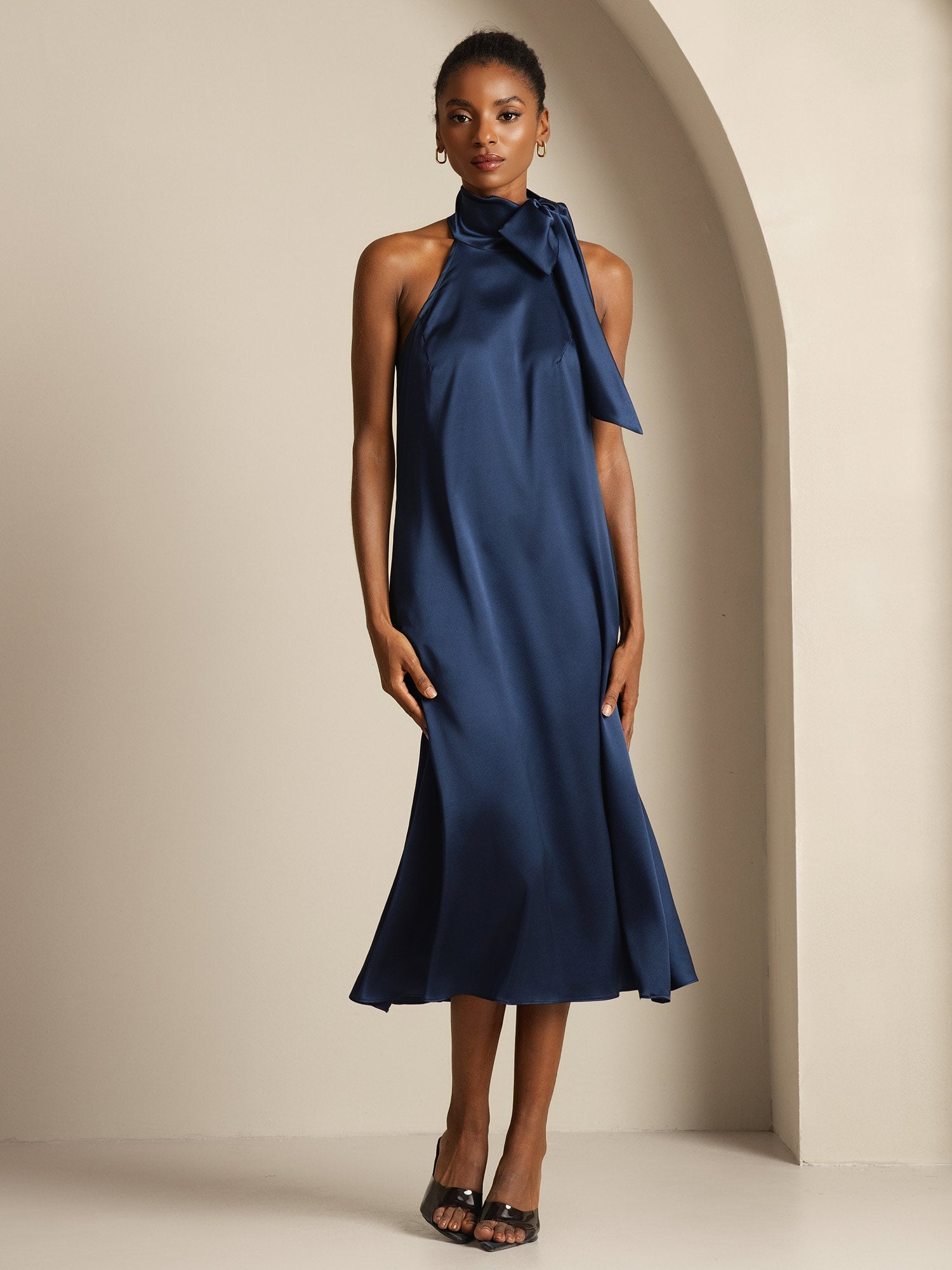 [Mørke blå] SilkSilky-NO 19Momme Silke Dress 001,