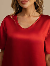 [Vin] SilkSilky-NO Half Sleeve V Neck Nattkjole 005