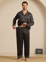 [Svart Kjede] SilkSilky-NO Long Sleeve Lapel Collar Pyjamas for menn 005