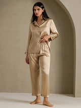 [Sjampanjegull] SilkSilky-NO Long Sleeve Lapel Collar Pyjamas for Kvinner 007