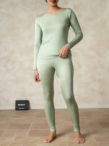 [Grønn] SilkSilky-NO Long Sleeve Round Neck Dame Langt Undertøy 003