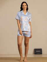 [Lyse Blå] SilkSilky-NO Short Sleeve Lapel Collar Pyjamas for Kvinner 007