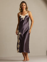 [Lilla Grå] SilkSilky-NO Spaghetti Strap V Neck Nattkjole 008