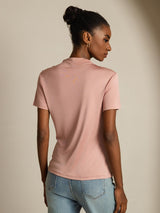 [Rosa] SilkSilky-NO 100% Silk Jersey Short Sleeve Falsk Krage T-skjorte for Kvinner 002